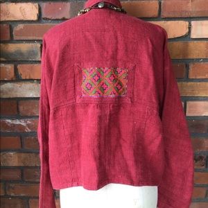 Dancing Ladies Red Hemp Blouse Jacket Medium